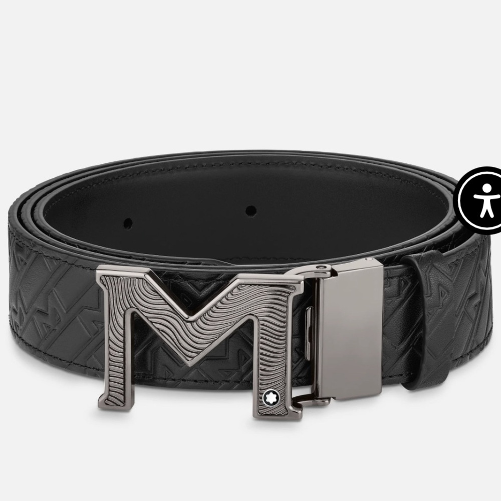 MONTBLANC Mens M BUCKLE EMBOSSED BLACK/PLAIN BLACK 35 MM REVERSIBLE LEATHER BELT